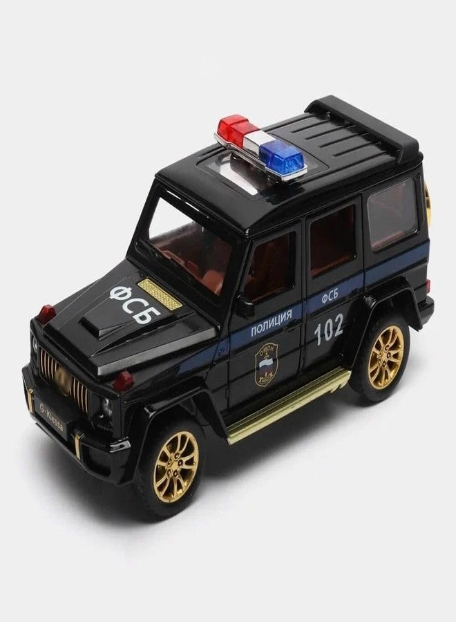 سيارة شرطة DUWOL الجديدة بمقياس 1:32 من نوع G Wagon مصنوعة من سبيكة معدنية مصبوبة، تعمل بالسحب للخلف، مزودة بأبواب قابلة للفتح وموسيقى وأصوات وأضواء، لعبة سيارة للأطفال الأولاد (أسود) - Image 1